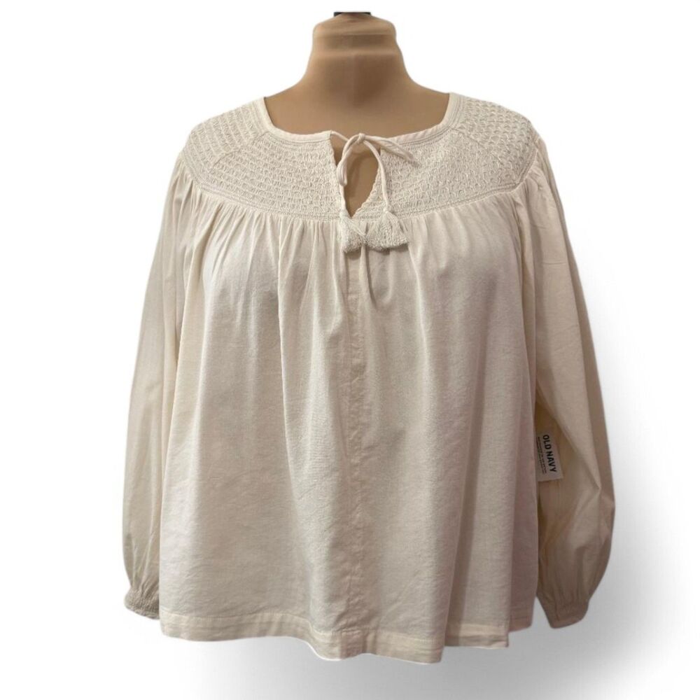 OLD NAVY Long-Sleeve Smocked Embroidered Poet Blouse, NWT! Size XXL